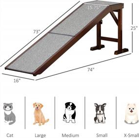 img 2 attached to PawHut Dog Ramp For Bed, Non-Slip Carpet Pet Ramp With Top Platform 74" X 16" X 25", Brown