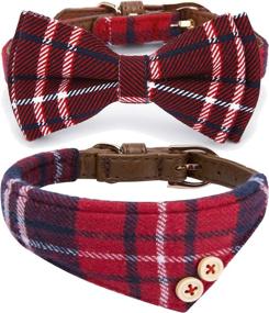 img 4 attached to 🍓 StrawberryEC Cute Bowtie / Bandana Style Collar: Perfect for Small Dogs and Cats - 2PCS-Bow+Bandana