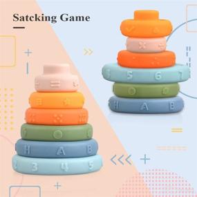 img 1 attached to 🧸 Soft Silicone Stacking Blocks for Toddlers: Montessori Toys for Babies with Teething Features, Animal Shapes, and Letters - BPA Free and Soft, 6PC