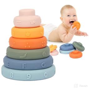img 4 attached to 🧸 Soft Silicone Stacking Blocks for Toddlers: Montessori Toys for Babies with Teething Features, Animal Shapes, and Letters - BPA Free and Soft, 6PC