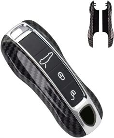 img 4 attached to Enhance Your Porsche Key with the SANRILY Carbon Fiber Texture Key Fob Replacement Cover - Keyless Entry Remote Key Protector Shell for Cayenne, 911, Taycan, Panamera 2020 - ABS Plastic, Black