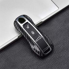 img 2 attached to Enhance Your Porsche Key with the SANRILY Carbon Fiber Texture Key Fob Replacement Cover - Keyless Entry Remote Key Protector Shell for Cayenne, 911, Taycan, Panamera 2020 - ABS Plastic, Black