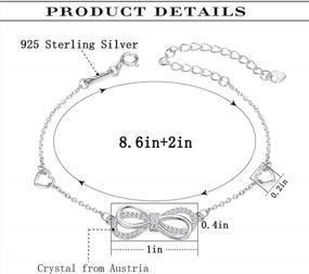 img 3 attached to Sllaiss Austria Crystal Anklet Womens 925 Sterling Silver Бесконечный ножной браслет Бесконечный символ любви Шарм Регулируемый большой браслет Подарок для нее