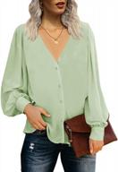 women's elegant v neck chiffon blouse with ruffles, vintage empire waist long sleeve shirt logo
