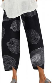 img 3 attached to Женские широкие льняные брюки: легкие, повседневные и струящиеся укороченные брюки для отдыха с карманами