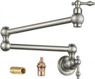 commercial grade brass wall mount pot filler faucet with double joint swing arm, lead-free and brushed nickel finish for restaurant and home kitchen use логотип