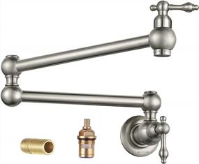 img 4 attached to Commercial Grade Brass Wall Mount Pot Filler Faucet With Double Joint Swing Arm, Lead-Free And Brushed Nickel Finish For Restaurant And Home Kitchen Use