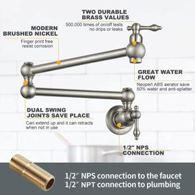 img 1 attached to Commercial Grade Brass Wall Mount Pot Filler Faucet With Double Joint Swing Arm, Lead-Free And Brushed Nickel Finish For Restaurant And Home Kitchen Use