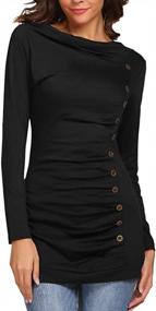 img 4 attached to Cowl Neck Button-Decorated Tunic Top With Ruched Sleeves, Perfect For Casual Wear: Sherosa Women'S Blouse