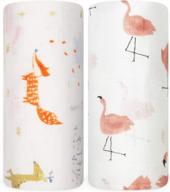 babebay baby swaddle blanket, 47" x 47" bamboo muslin wrap for newborn girls & boys, soft silky neutral receiving blanket set (fox & flamingo) logo