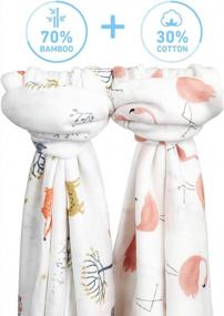 img 3 attached to Babebay Baby Swaddle Blanket, 47" X 47" Bamboo Muslin Wrap For Newborn Girls & Boys, Soft Silky Neutral Receiving Blanket Set (Fox & Flamingo)