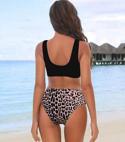 img 1 attached to Leopard And Colorblock High Waisted Swimsuit With Racerback Bikini Top For Women - Available In Sizes S-XL By FEOYA