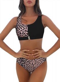 img 4 attached to Leopard And Colorblock High Waisted Swimsuit With Racerback Bikini Top For Women - Available In Sizes S-XL By FEOYA