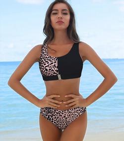 img 2 attached to Leopard And Colorblock High Waisted Swimsuit With Racerback Bikini Top For Women - Available In Sizes S-XL By FEOYA