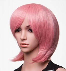 img 4 attached to Women Short Straight Synthetic Bob Wig Candy Color Cosplay Anime Costume Hairpiece For Party With Cap - Pink 14