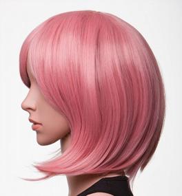 img 3 attached to Women Short Straight Synthetic Bob Wig Candy Color Cosplay Anime Costume Hairpiece For Party With Cap - Pink 14
