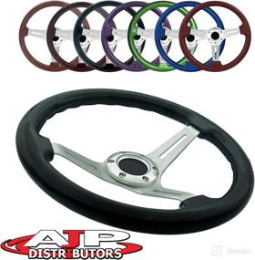 img 4 attached to 🏎️ AJP Distributor Universal 345mm 6-Bolt Hole Deep Dish Streak Aluminum Wood Grain Trim Steering Wheel with Blank Horn Button, JDM Euro VIP Racing Track Drift Drag - Black Wood Trim with Silver Center
