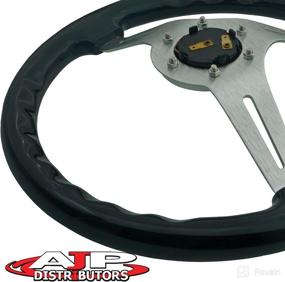 img 2 attached to 🏎️ AJP Distributor Universal 345mm 6-Bolt Hole Deep Dish Streak Aluminum Wood Grain Trim Steering Wheel with Blank Horn Button, JDM Euro VIP Racing Track Drift Drag - Black Wood Trim with Silver Center