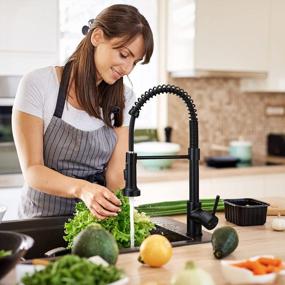 img 3 attached to Stylish And Functional: HGN Matte Black Kitchen Faucet With Pull Down Sprayer And Stainless Steel Design