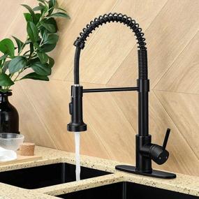 img 1 attached to Stylish And Functional: HGN Matte Black Kitchen Faucet With Pull Down Sprayer And Stainless Steel Design