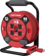 heavy duty 50-foot retractable outdoor power cord reel with 4 outlets - 14awg sjtw cable - craftsman logo