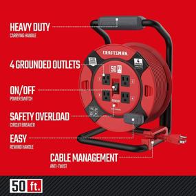 img 3 attached to Heavy Duty 50-Foot Retractable Outdoor Power Cord Reel With 4 Outlets - 14AWG SJTW Cable - CRAFTSMAN