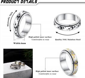 img 3 attached to Stainless Steel Fidget Rings For Anxiety Relief - Gold & Black Star Moon Phase Daisy Spinner Ring Set For Women And Men - Adramata Meditation Rotatable Anxiety Ring - Pack Of 2