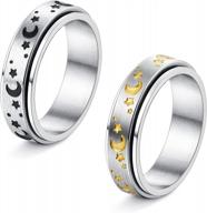 stainless steel fidget rings for anxiety relief - gold & black star moon phase daisy spinner ring set for women and men - adramata meditation rotatable anxiety ring - pack of 2 logo