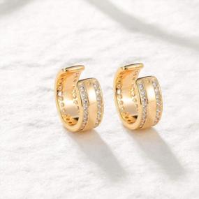img 2 attached to Gold Plated Huggie Hoop Earrings For Women - Fettero Delicate And Hypoallergenic Earrings With Beaded, Circle, Spike, Snake, Heart, Lightning, And CZ Designs