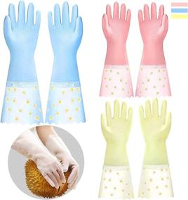 img 4 attached to 🧤 4-in-1 Dishwashing Gloves: Reusable, Skin-Friendly, Non-Slip, Durable Household Cleaning Glove for Laundry, Kitchen, and Toilet - Latex Free