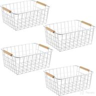 🧺 set of 4 lelecat wire white baskets with handles - convenient and versatile wire storage organizer baskets for kitchen, household refrigerator, cabinets, pantry, closets, bedrooms (white) логотип