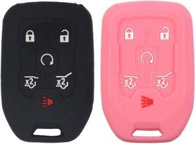 img 4 attached to LemSa 2Pcs Keyless Entry Remote Car Smart Key Fob Shell Cover - Protective Case for Chevy Tahoe Suburban GMC Yukon XL 2015-2019 (Black Pink)