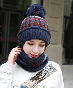 img 1 attached to Women'S Winter Knit Beanie Scarf Set With Fleece Lined Ski Pom Pom Hat