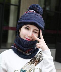 img 2 attached to Women'S Winter Knit Beanie Scarf Set With Fleece Lined Ski Pom Pom Hat