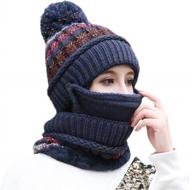 women's winter knit beanie scarf set with fleece lined ski pom pom hat logo