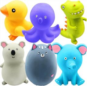 img 4 attached to Jalousie Latex Dog Squeaky Toys Soft Rubber Dog Toys Puppy Chew Toy Squeaky Toy Fetch Play Animal Ball Toy For Puppy Small Medium Pets Dog (5 Pack Animal Medium)