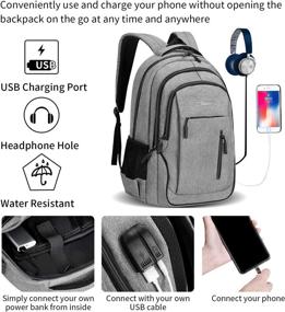 img 2 attached to Laptop Backpack for College School - Veballensty Bookbag with USB Charging/Headphone Port - Fits 15.6 Inch Laptop or Notebook - Ideal for Travel, Outdoor Camping - Light Grey