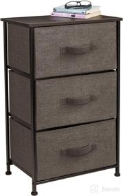 img 4 attached to 🛏️ Brown 3-Drawer Nightstand - Stylish Bedside Furniture and Accent End Table for Bedroom, Home, Office, College Dorm - Steel Frame, Wood Top, Easy Pull Fabric Bins - Ample Storage