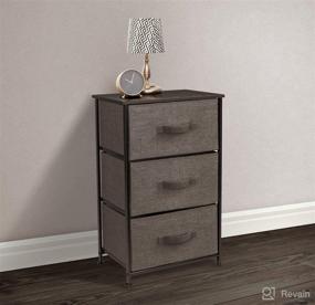 img 3 attached to 🛏️ Brown 3-Drawer Nightstand - Stylish Bedside Furniture and Accent End Table for Bedroom, Home, Office, College Dorm - Steel Frame, Wood Top, Easy Pull Fabric Bins - Ample Storage