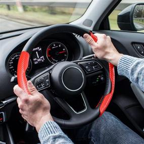 img 3 attached to XCBYT Red Carbon Fiber Steering Wheel Cover - Non Slip & Safe Car Accessory for 14.5-15 Inches Steering Wheel - Universal Fit for Men and Women