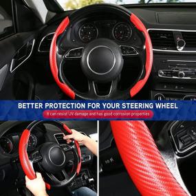 img 2 attached to XCBYT Red Carbon Fiber Steering Wheel Cover - Non Slip & Safe Car Accessory for 14.5-15 Inches Steering Wheel - Universal Fit for Men and Women