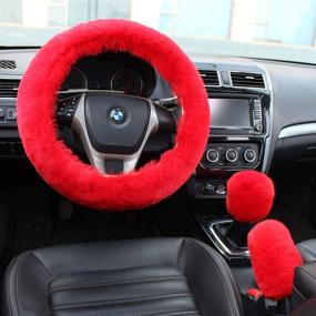 img 3 attached to Valleycomfy Fashion Steering Wheel Covers For Women/Girls/Ladies Australia Pure Wool 15 Inch 1 Set 3 Pcs Interior Accessories