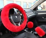 valleycomfy fashion steering wheel covers for women/girls/ladies australia pure wool 15 inch 1 set 3 pcs interior accessories logo