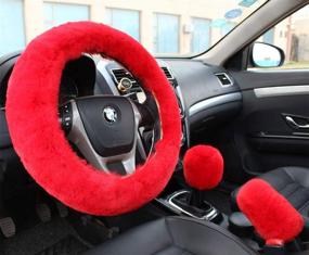 img 4 attached to Valleycomfy Fashion Steering Wheel Covers For Women/Girls/Ladies Australia Pure Wool 15 Inch 1 Set 3 Pcs Interior Accessories