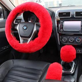 img 2 attached to Valleycomfy Fashion Steering Wheel Covers For Women/Girls/Ladies Australia Pure Wool 15 Inch 1 Set 3 Pcs Interior Accessories