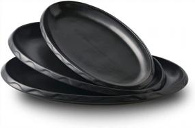 img 4 attached to Oval Serving Platters Set Of 3 - 12"/14"/15.5", Porcelain Tray For Entertaining, Party, Meat Appetizers & Desserts, Dishwasher & Oven Safe Matte Black