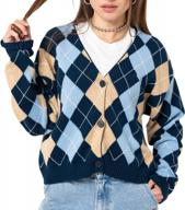 женский укороченный кардиган-свитер y2k с длинным рукавом на пуговицах логотип