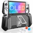 heystop switch oled case with fixed stand, tpu protective case compatible with nintendo switch oled model cover case with 6 pack thumb caps logo