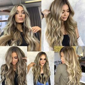 img 2 attached to Blonde Wavy Wig For Daily & Party Use - Oxeely Long Highlight Wig With Mixed Brown And Blonde Colors - Synthetic Heat Resistant Hair Wig For Women - Curly Wave Style - 22 Inch