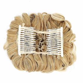 img 2 attached to Get Effortlessly Stylish With SWACC Blonde Mixed-27T613# Short Messy Curly Bun Extension - Easy-To-Stretch Hair Combs Clip For Chignon Tray, Ponytail, And Scrunchie Hairpieces